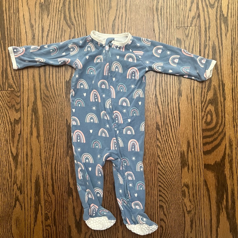 Adorable Blue Rainbow Bamboo Infant Footie Onsie